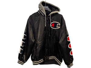 Used Supreme Champion Hooded Satin Varsity Jacket Black