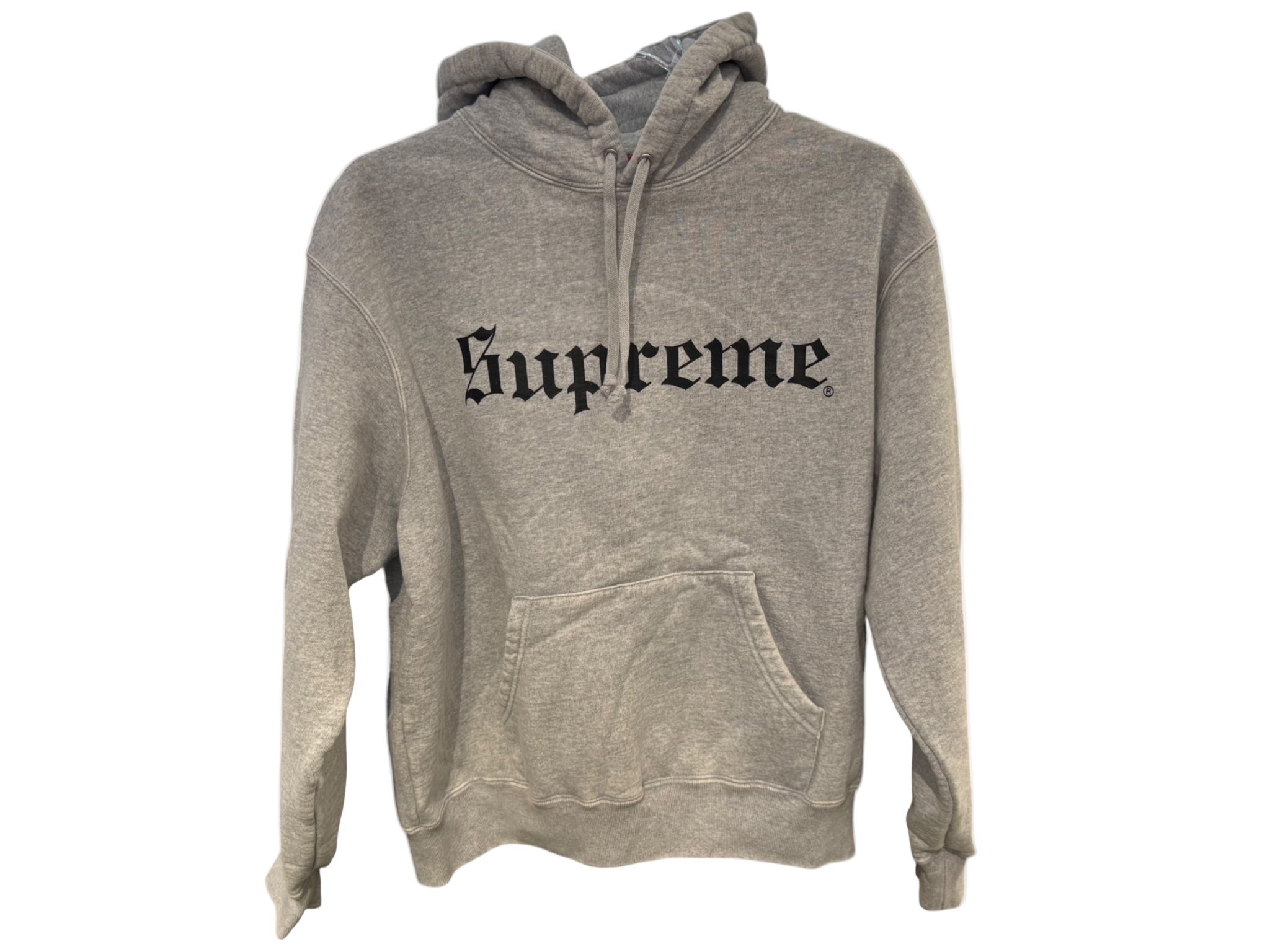 Used Supreme Washed Old English Hooded Sweatshirt Heather Grey