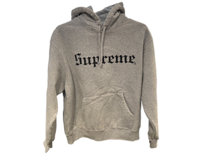 Used Supreme Washed Old English Hooded Sweatshirt Heather Grey