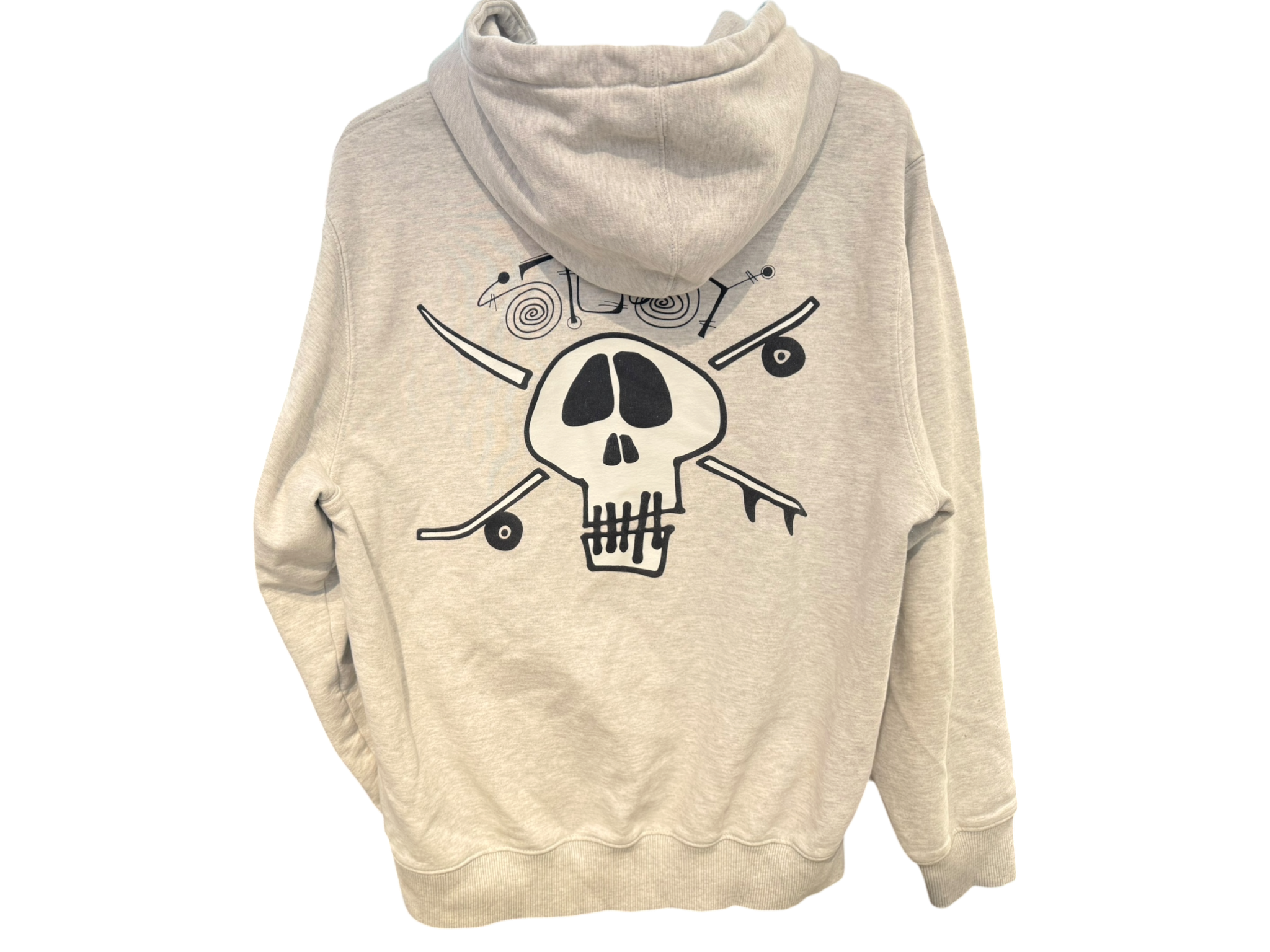 Used Stussy Grey Surf Skate Skull Hoodie