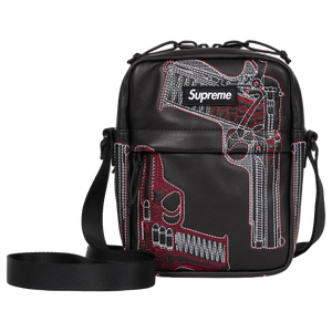 Supreme Guns Embroidered Leather Shoulder Bag Black