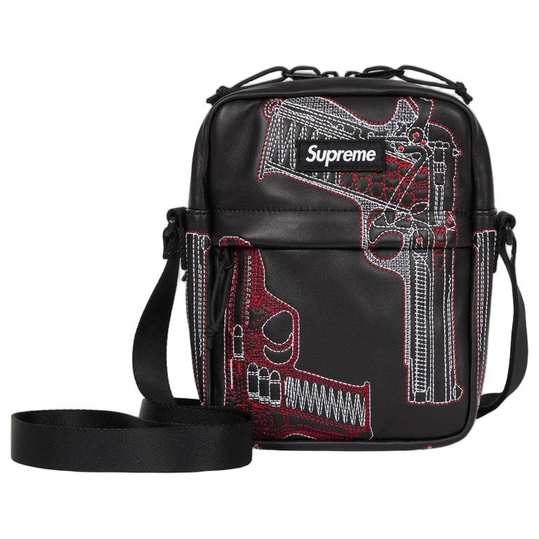 Supreme Guns Embroidered Leather Shoulder Bag Black