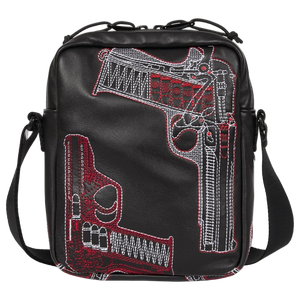 Supreme Guns Embroidered Leather Shoulder Bag Black