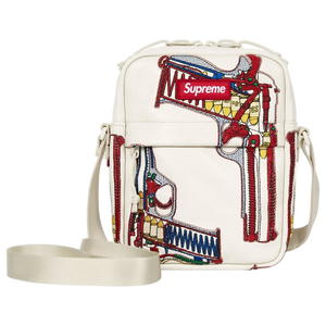 Supreme Guns Embroidered Leather Shoulder Bag White