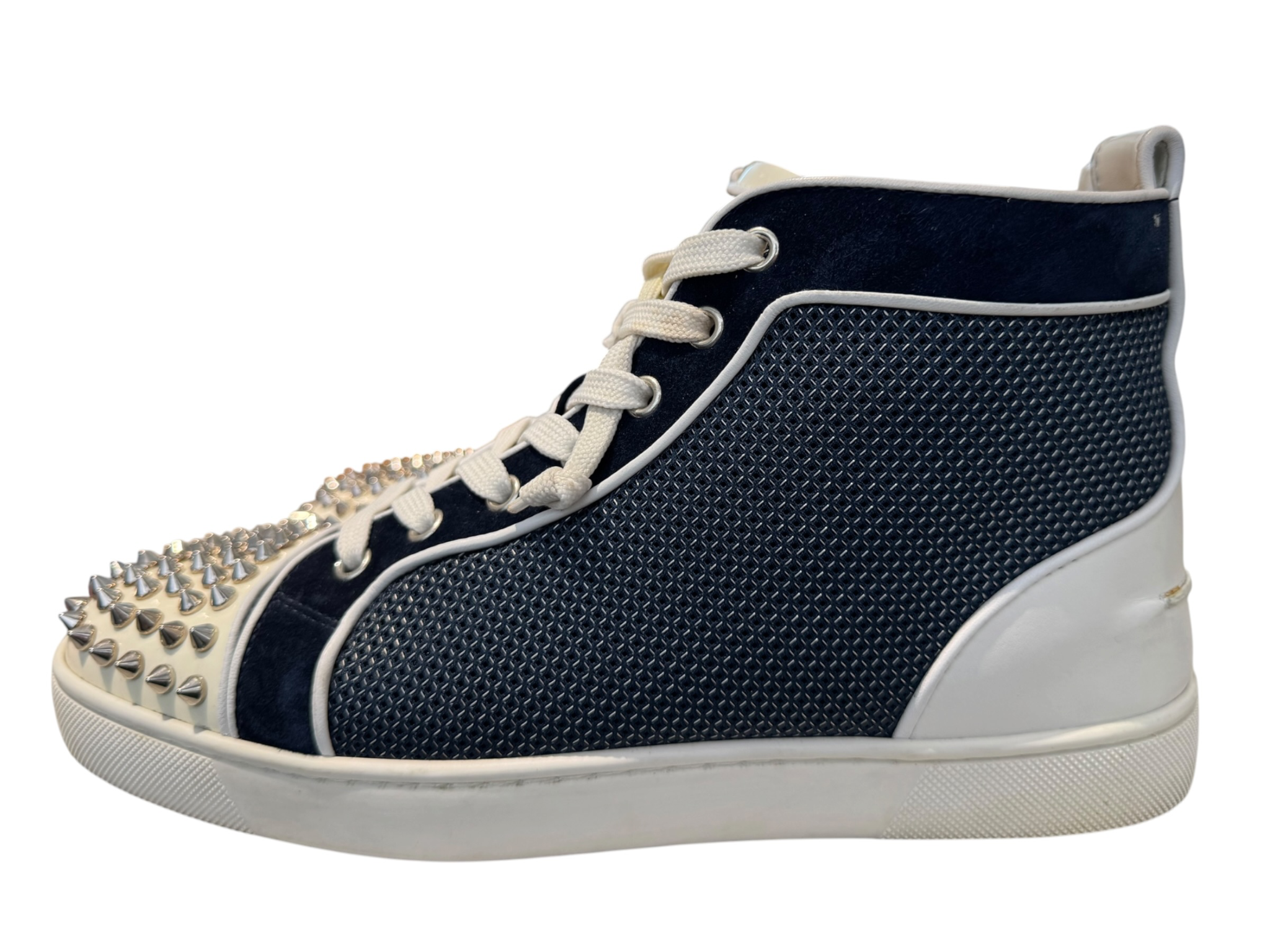 Used Christian Louboutin Blue/Mesh/White Junior Spikes High