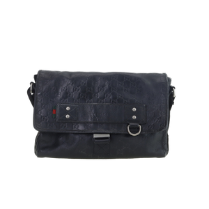 Used Gucci Black Leather GG "Guccissima" Messenger Bag