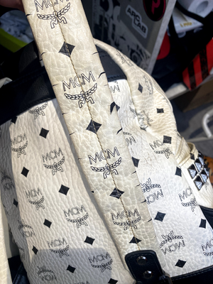 Used MCM White Mini Visetos Backpack
