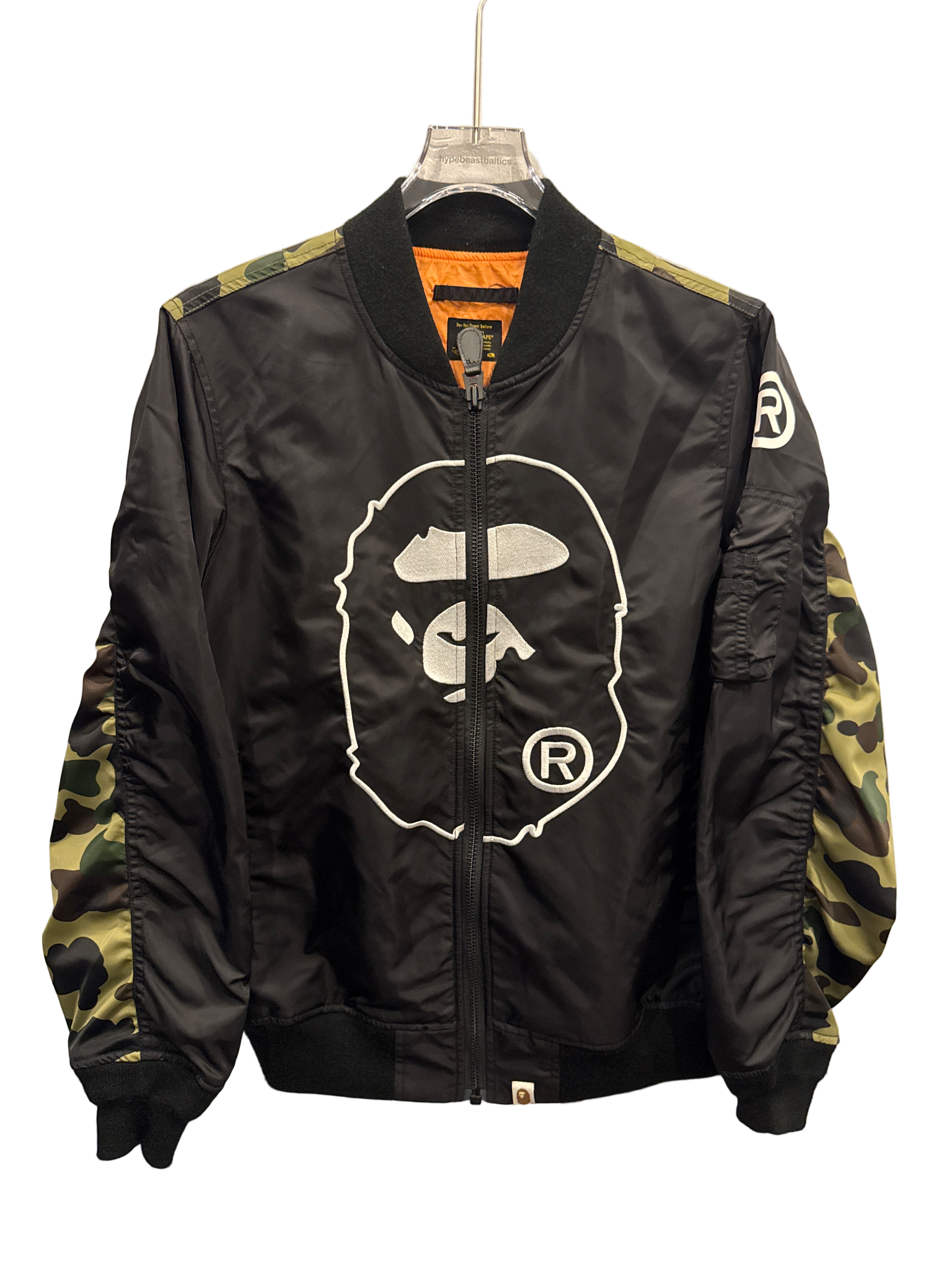 Used Bape black camo varsity zip up jacket