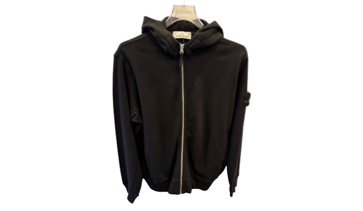 Stone Island Silver Zip Hoodie Black