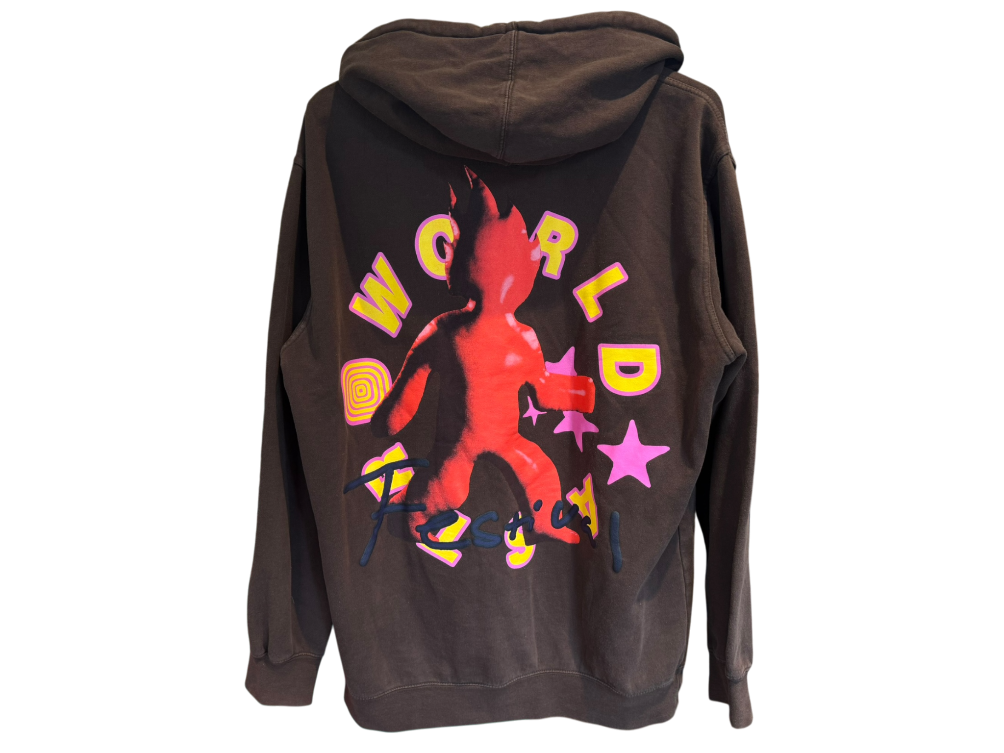 Used Travis Scott Astrofest Flame Guy Hoodie Brown