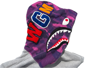 Used Bape Pruple Camo Hood Shark Full Zip Grey Hoodie
