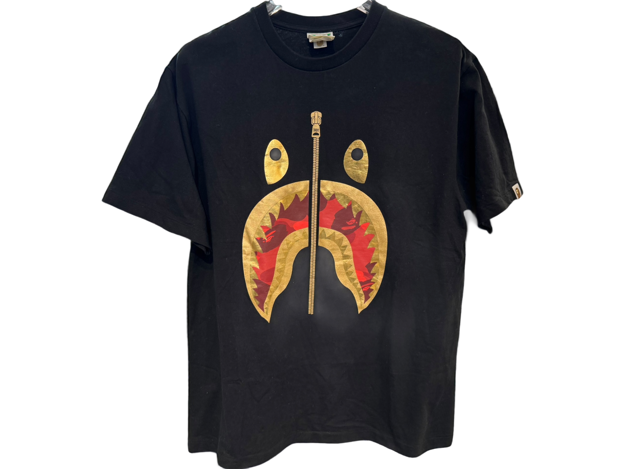Used Bape Shark Zipper Gold Black Tee