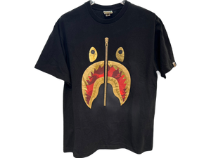 Used Bape Shark Zipper Gold Black Tee