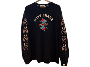Used BAPE Busy Shark Relaxed Fit Heavy Weight L/S Tee Black