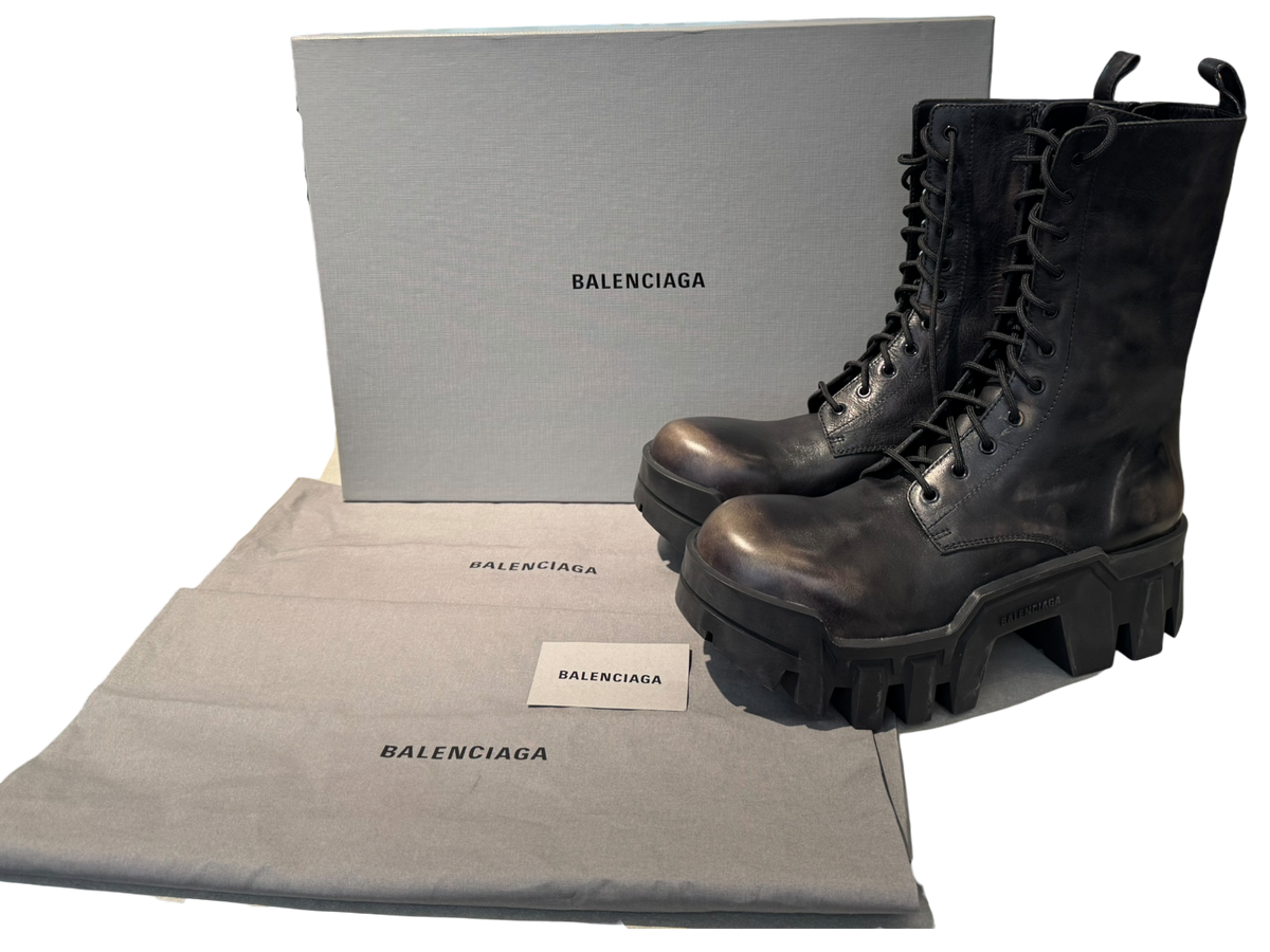 Balenciaga Bulldozer Laceup Worn-out Effect Leather Boot