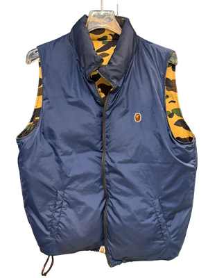 Used Bape reversible down vest camo/navy