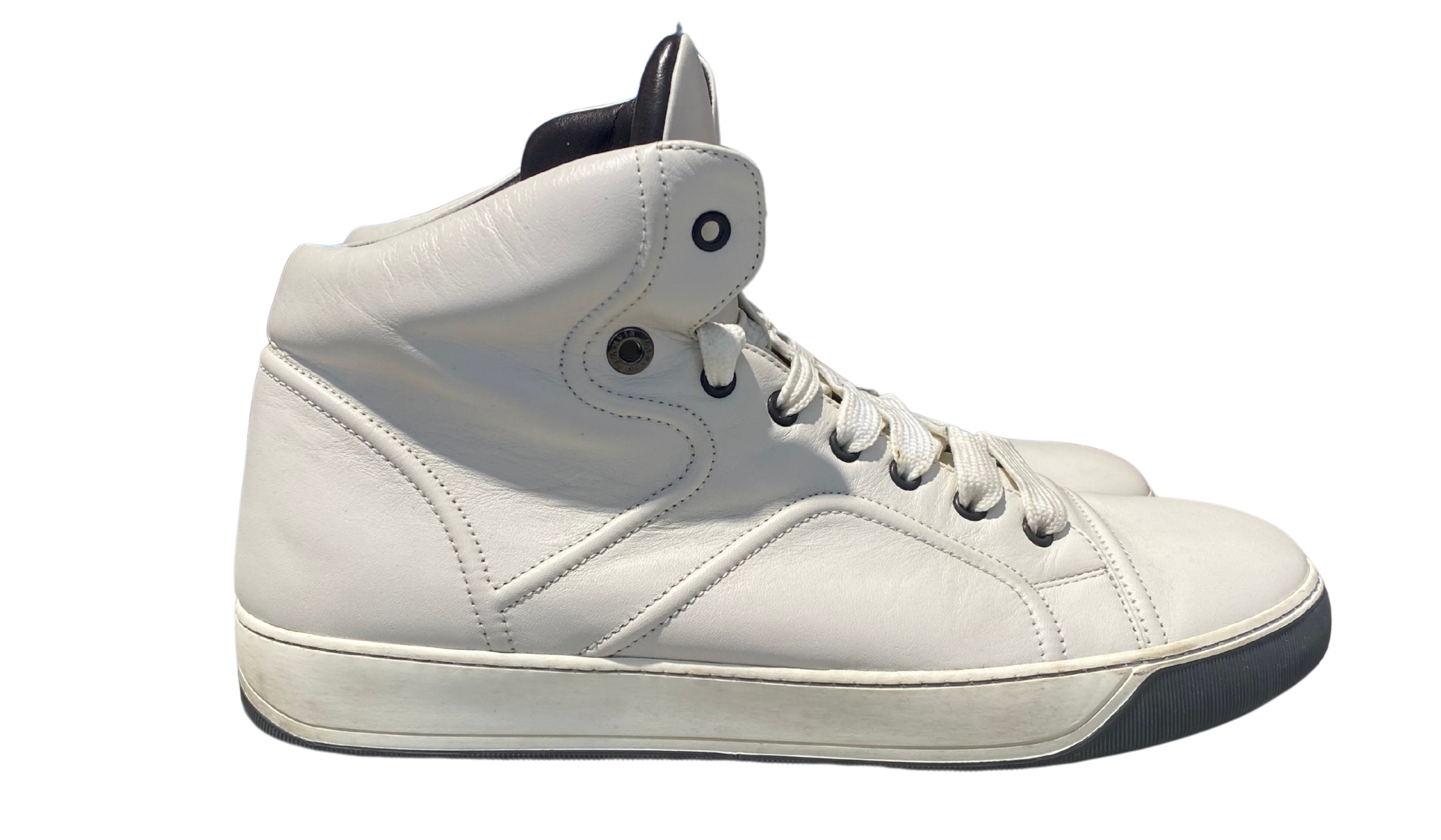 Lanvin Used LANVIN DBB0 LEATHER HIGH TOP SNEAKERS WHITE - test