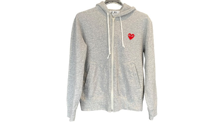 nike Used Comme des Garcons PLAY Play Red Heart Zip Up Hoodie Grey - test