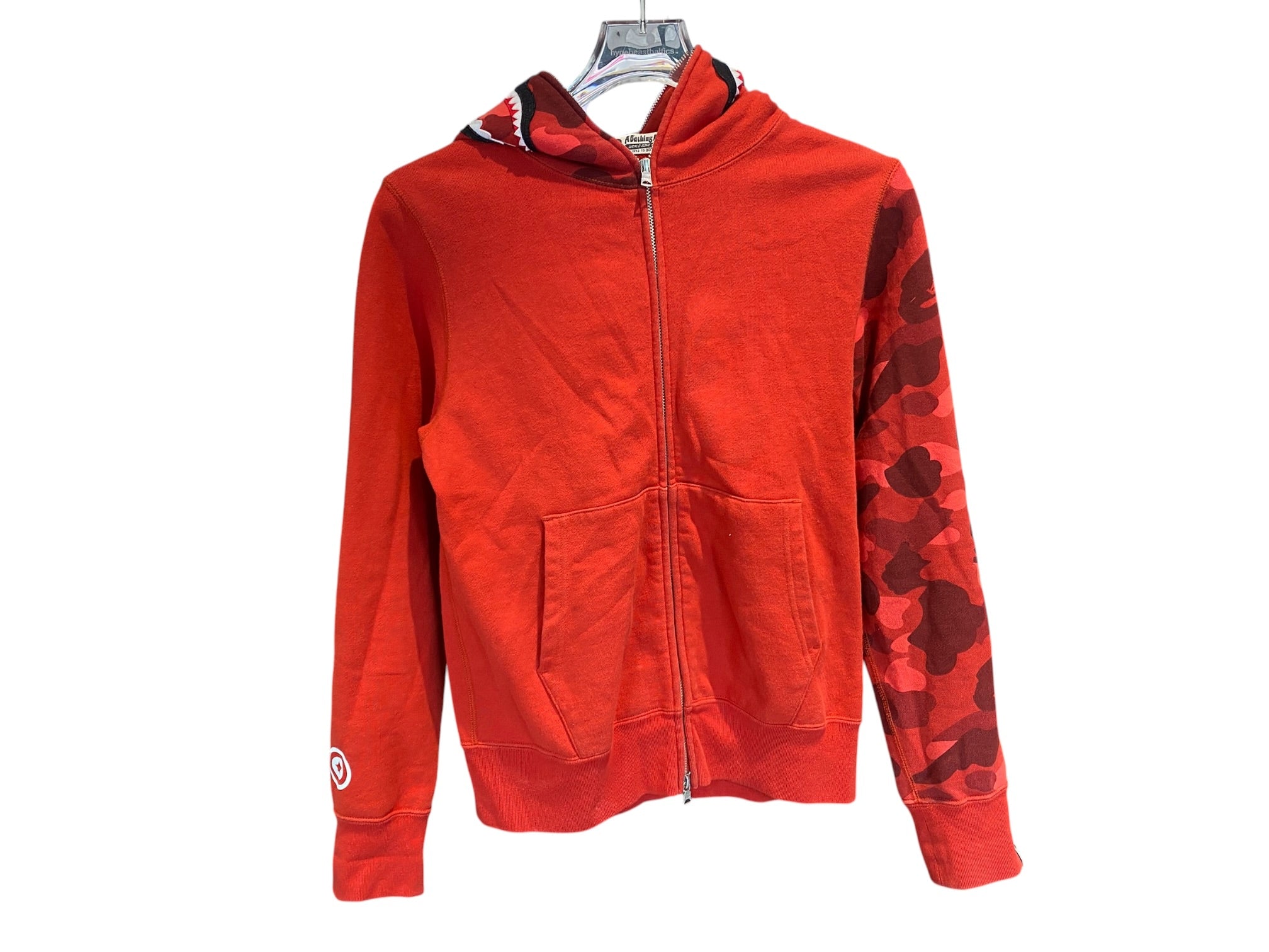 Bape Used Bape red shark hoodie single sleeve camo - 529261815