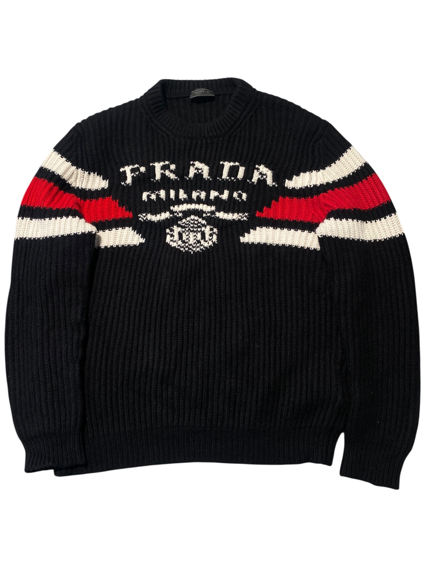 Prada Used Prada Black Cashmere Sweater With Logo Pattern - test