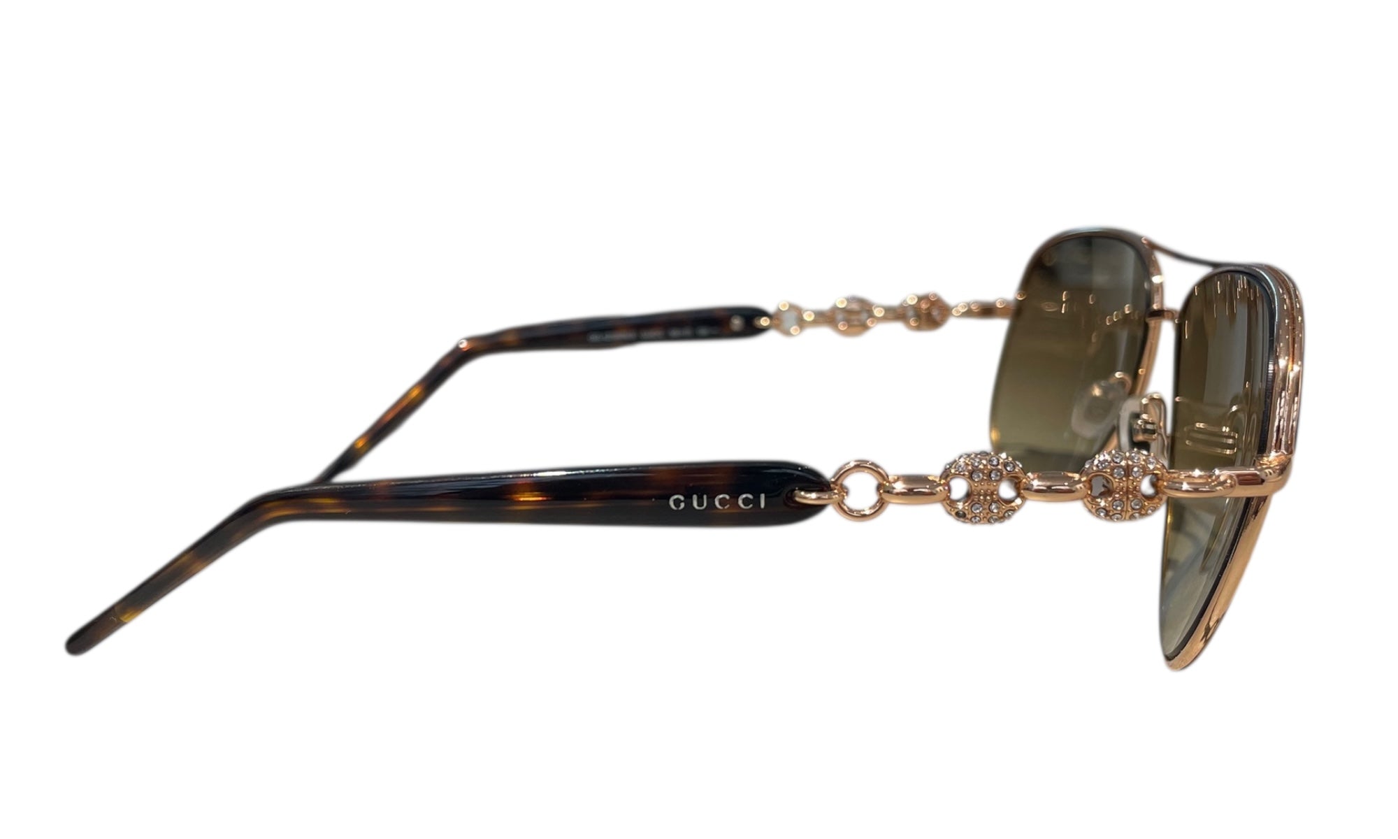 Gucci Used Gucci Goldtone Frame Metal and Crystal link Aviator Sunglasses - GUCCI