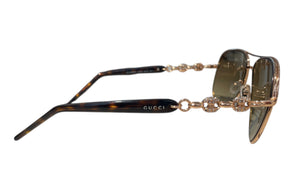 Gucci Used Gucci Goldtone Frame Metal and Crystal link Aviator Sunglasses - GUCCI