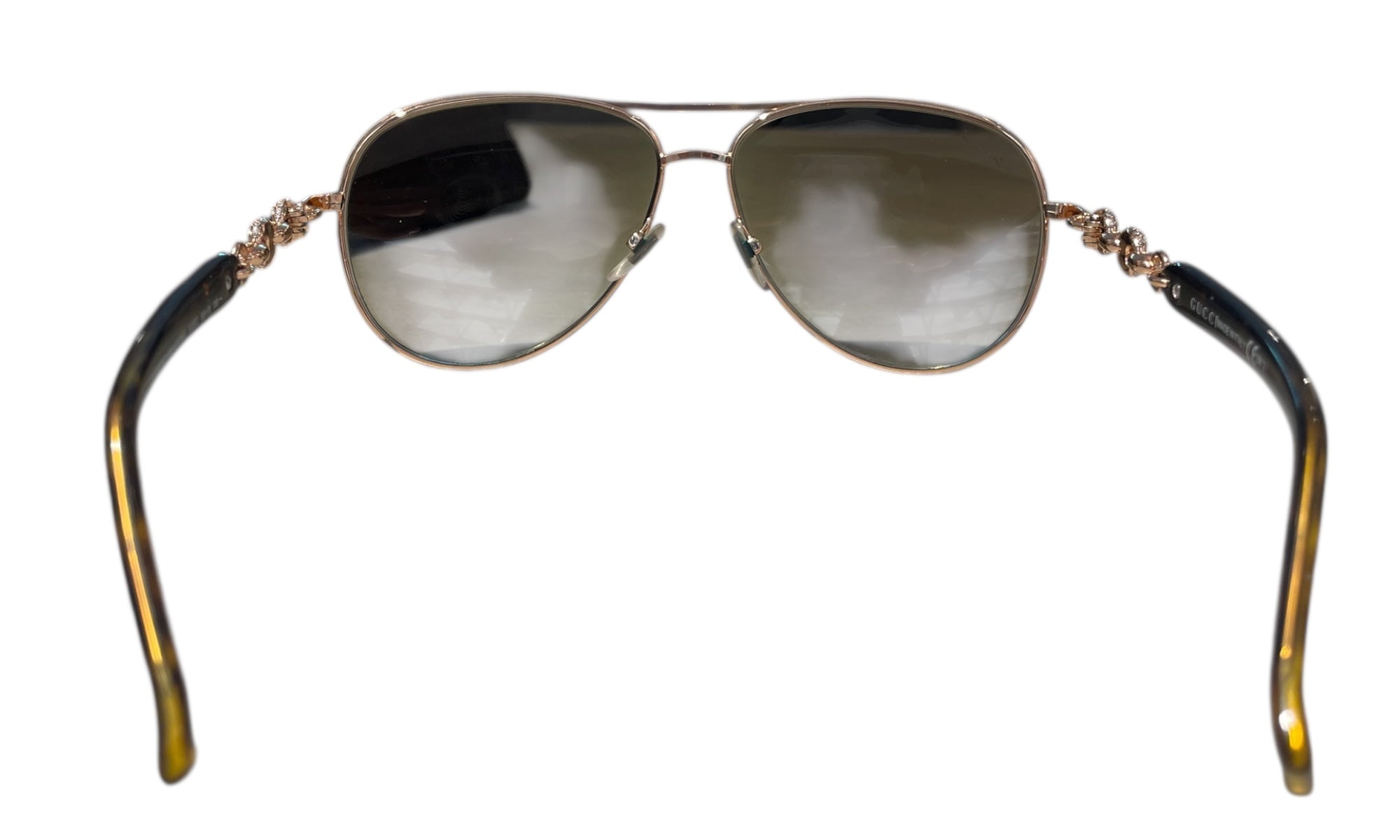 Gucci Used Gucci Goldtone Frame Metal and Crystal link Aviator Sunglasses - GUCCI
