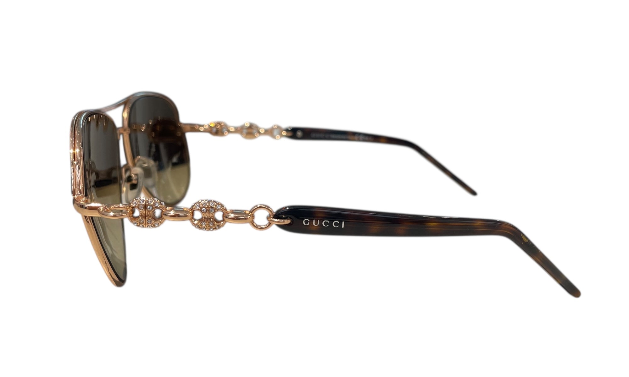 Gucci Used Gucci Goldtone Frame Metal and Crystal link Aviator Sunglasses - GUCCI