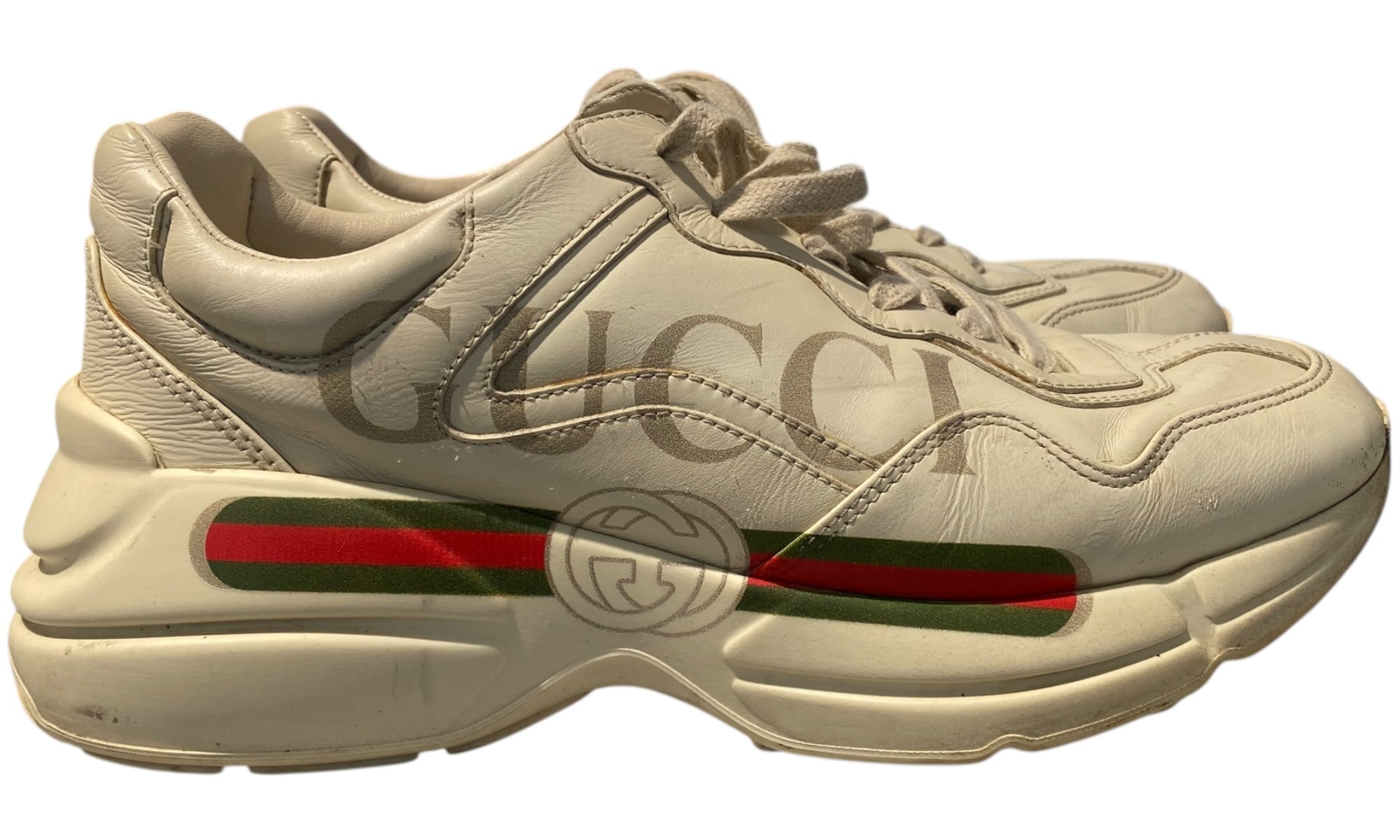 Gucci Used Gucci Ivory Leather Rhyton Logo Sneaker - test