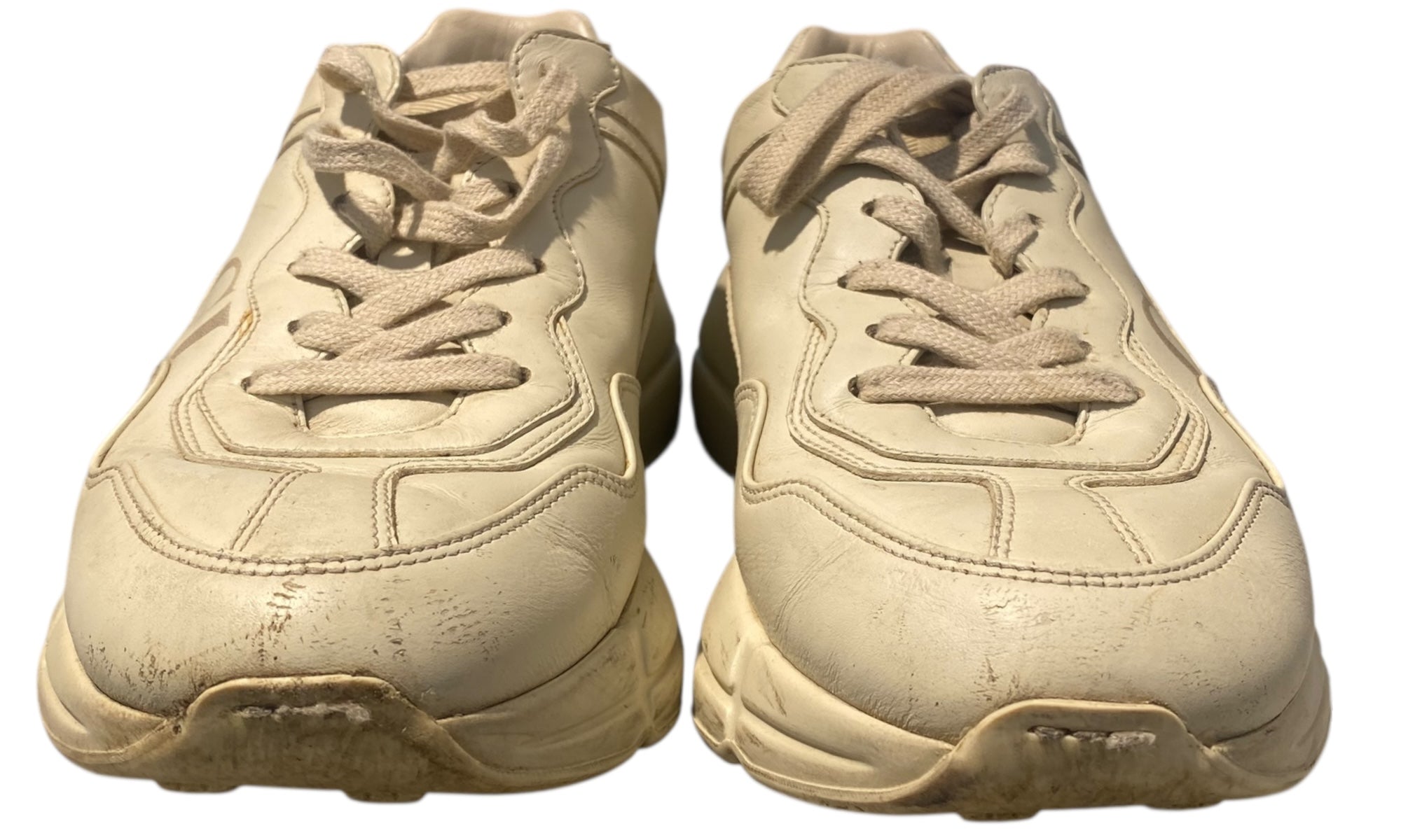 Gucci Used Gucci Ivory Leather Rhyton Logo Sneaker - test