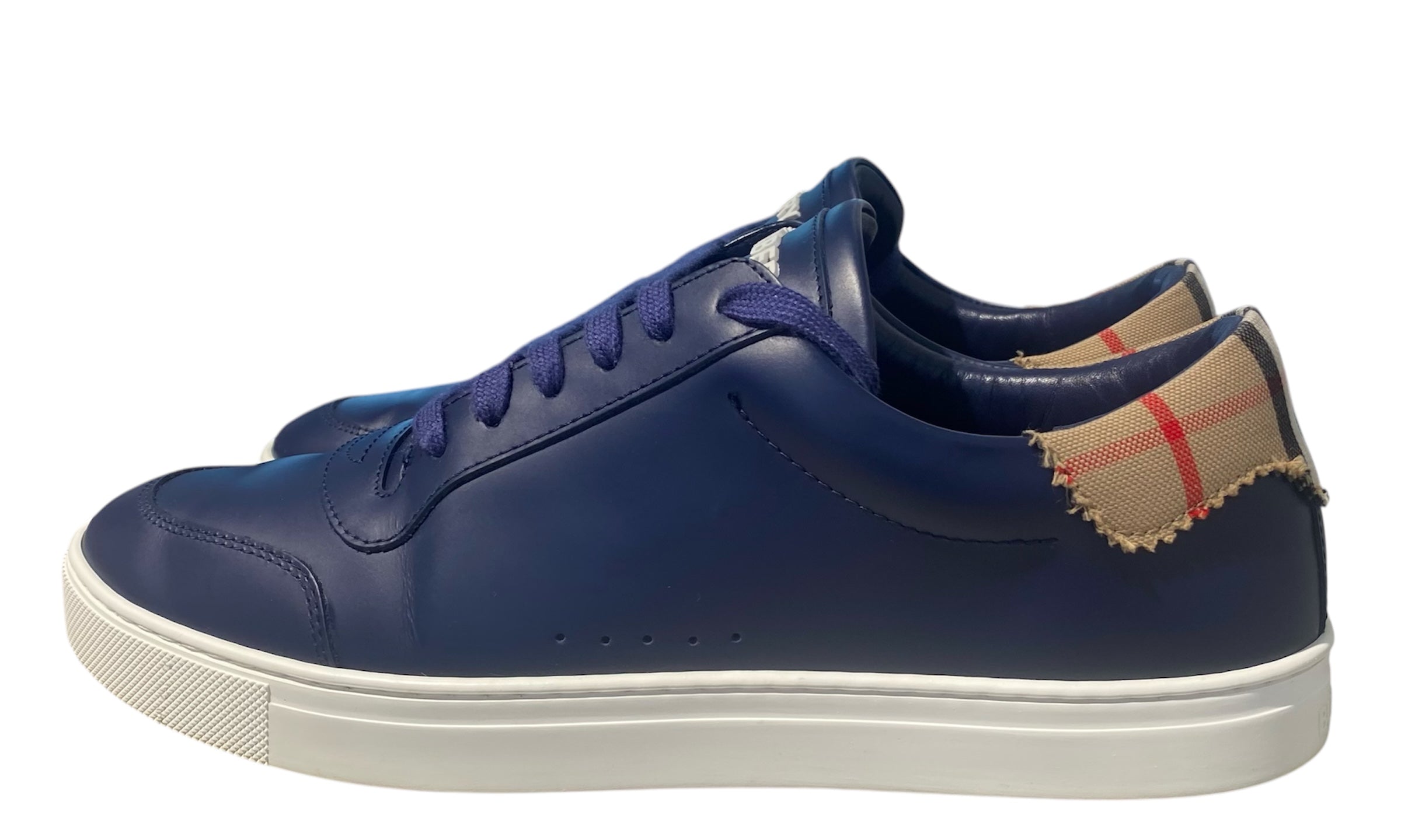 nike Used Burberry Navy/Arch Beige Robin Checked Leather Sneakers - 404251651