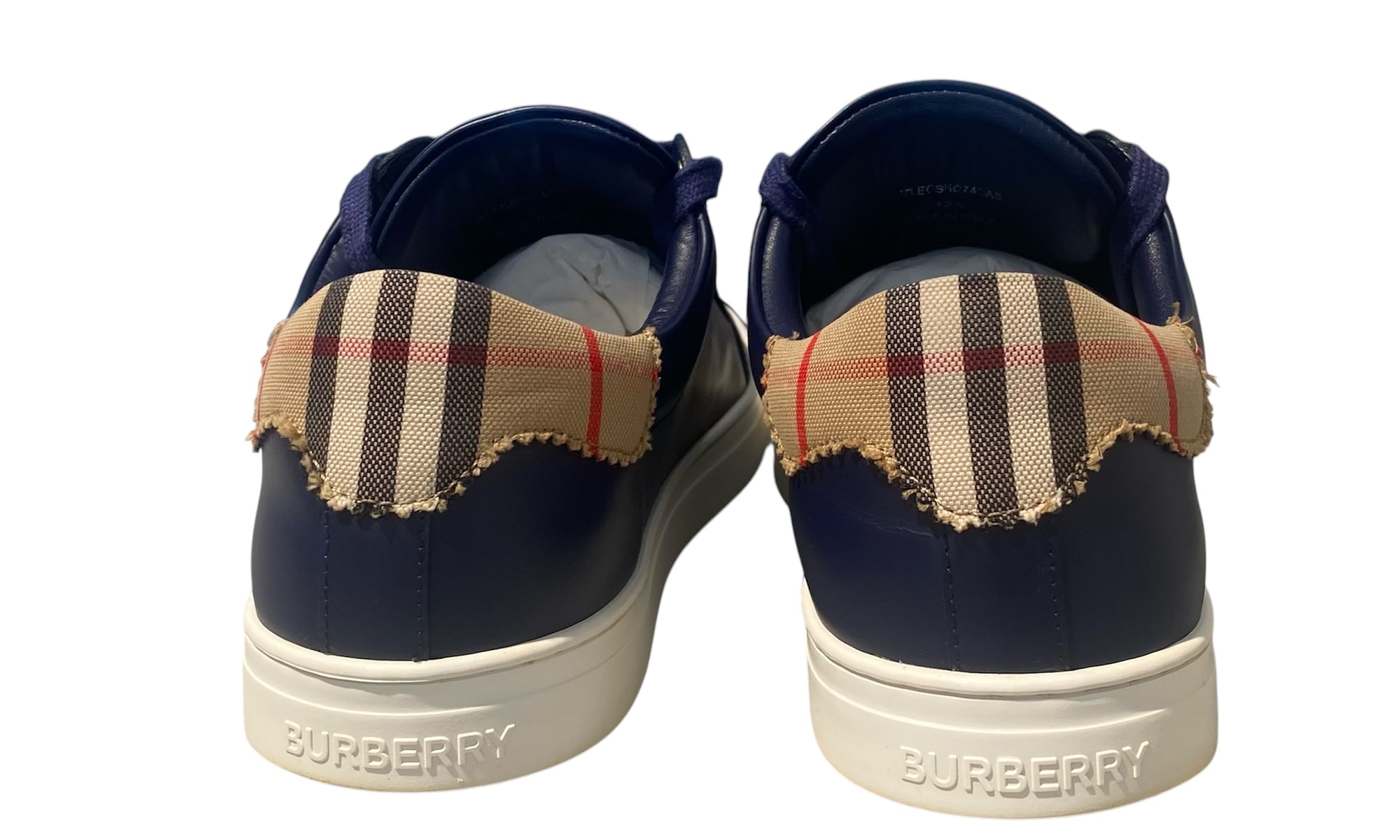 nike Used Burberry Navy/Arch Beige Robin Checked Leather Sneakers - 404251651