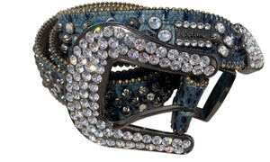 B.B. simons Used B.B. Simon Blue Reptile Skin Bezel Studded Belt - 514251714