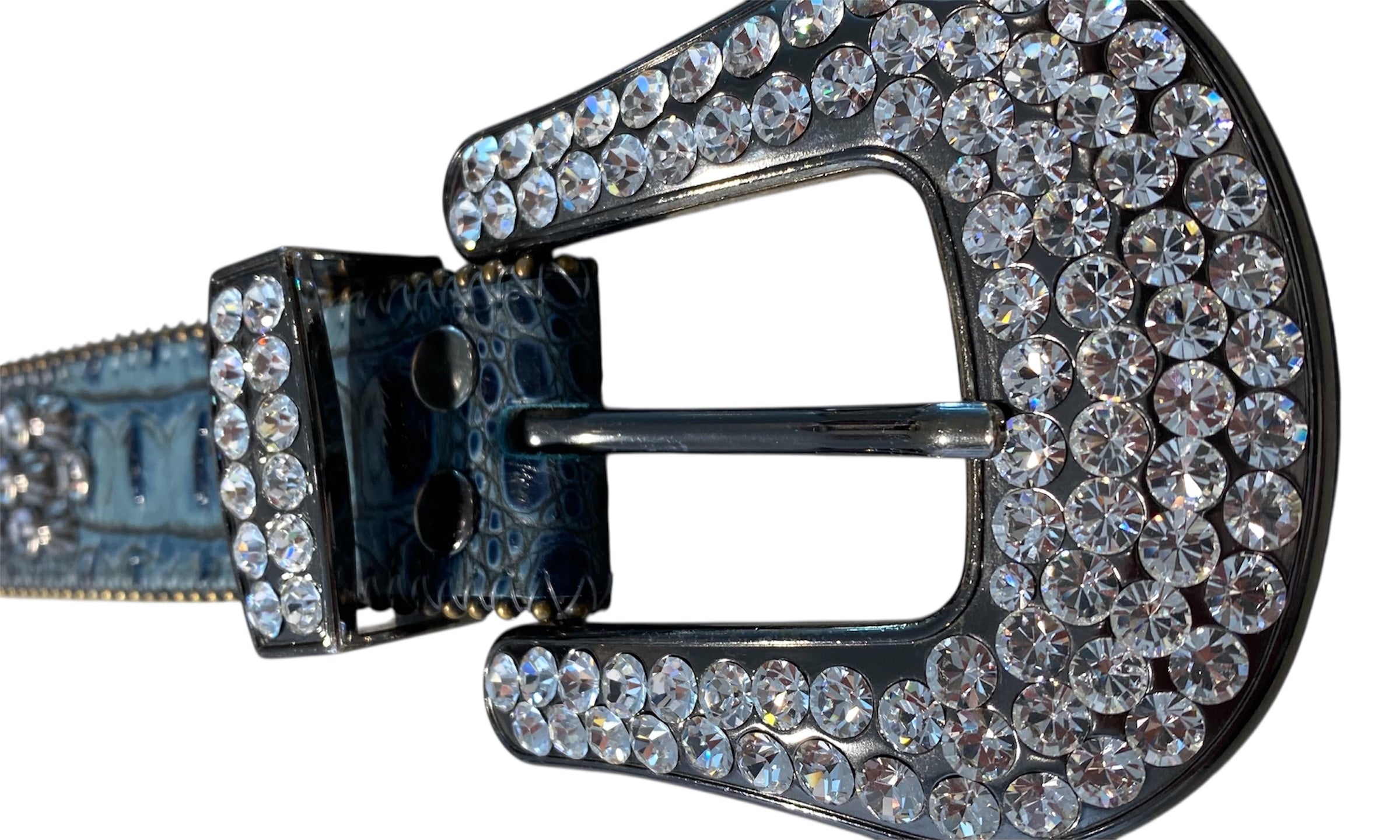 B.B. simons Used B.B. Simon Blue Reptile Skin Bezel Studded Belt - 514251714