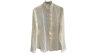 Roberto Cavalli Used Roberto Cavalli Beige Silk Ruffled Button Up Shirt  - RC1