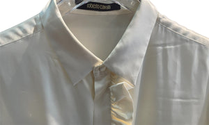 Roberto Cavalli Used Roberto Cavalli Beige Silk Ruffled Button Up Shirt  - RC1