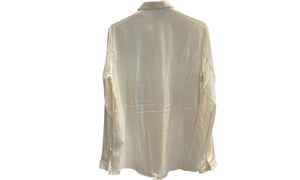 Roberto Cavalli Used Roberto Cavalli Beige Silk Ruffled Button Up Shirt  - RC1