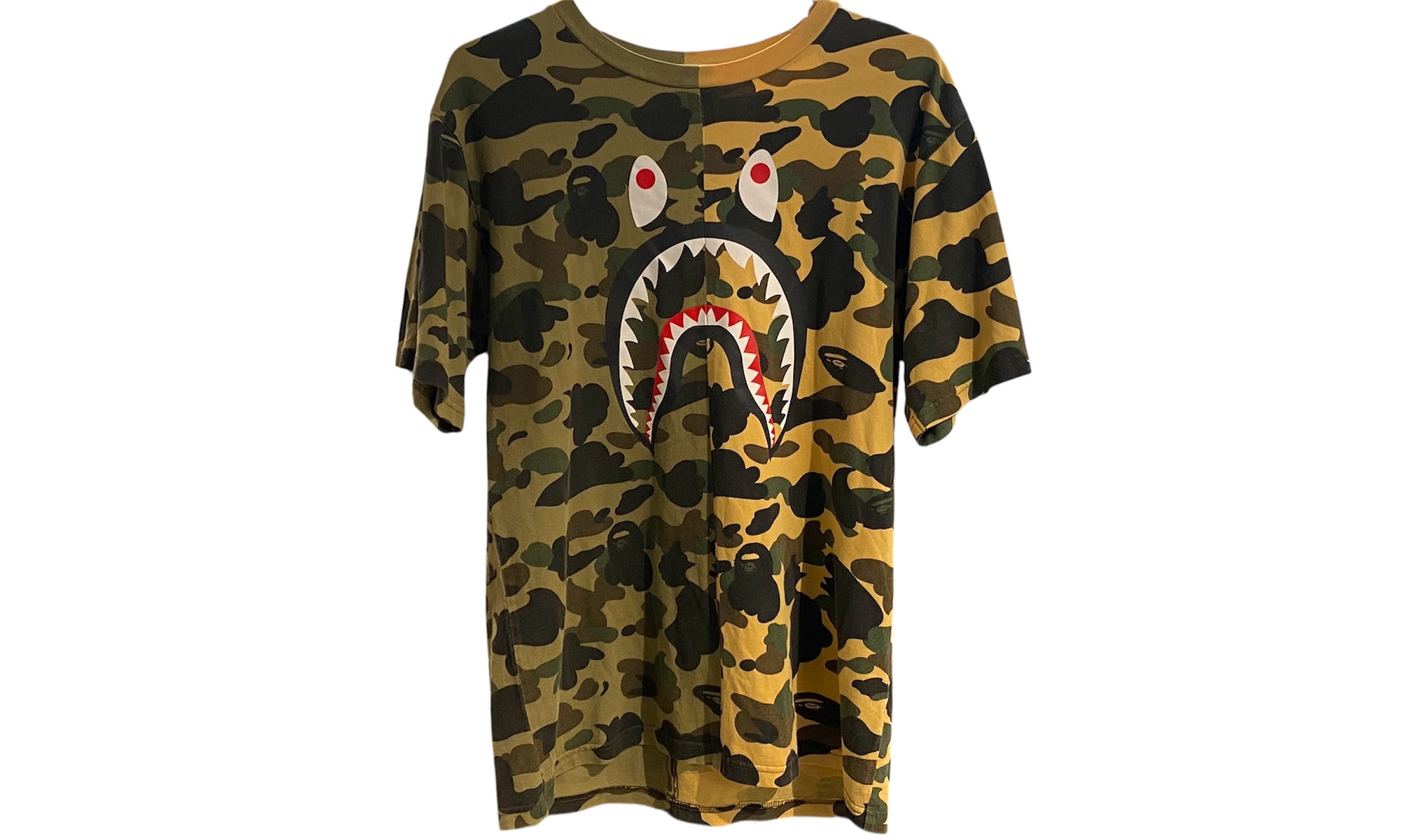 A BATHING APE Used Bape Full Camo Shark Head Tee - test