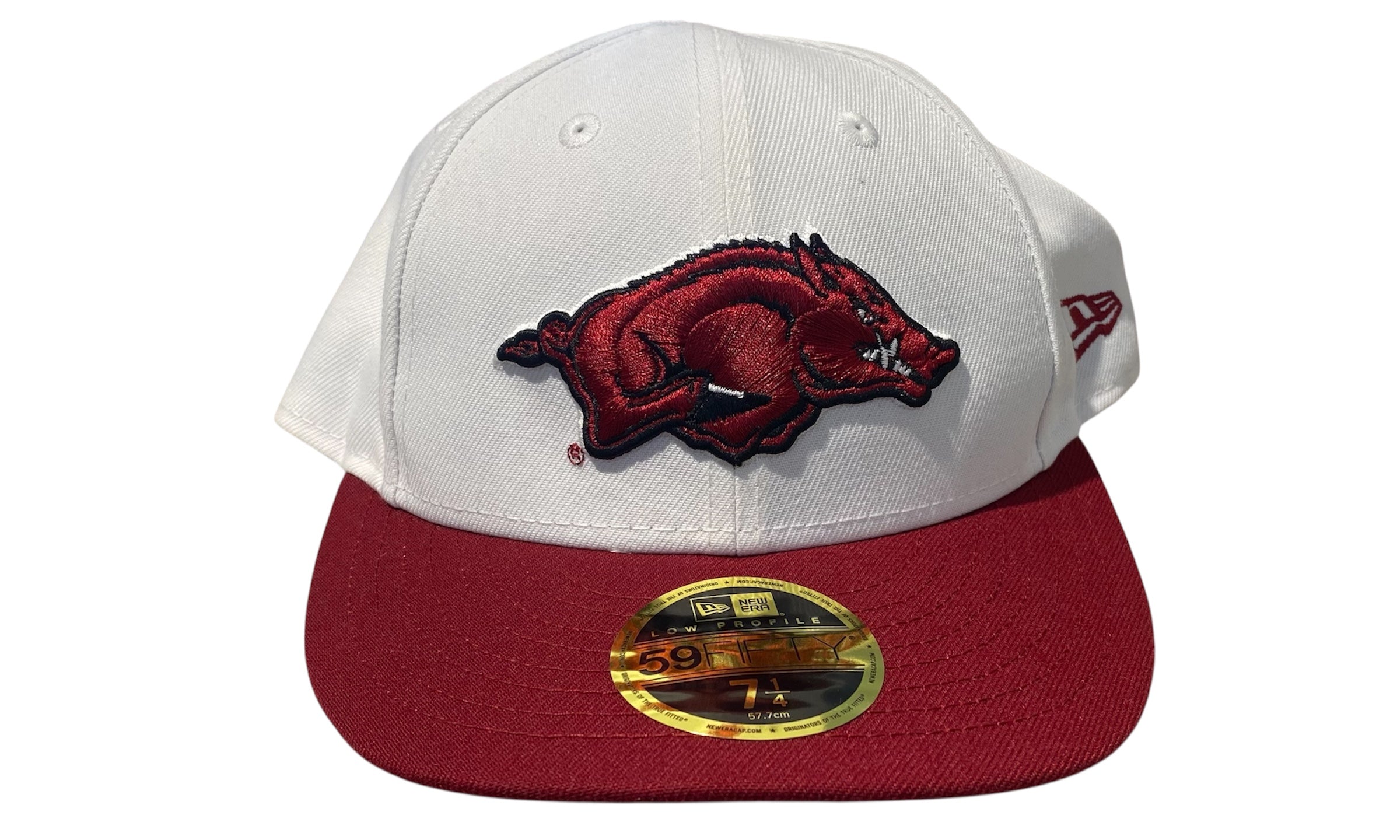 New Era Used Arkansas Razorback White Maroon Fitted Cap - test
