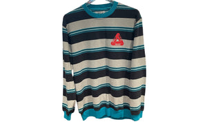 Palace Used Palace Blue Grey Navy Striped Crewneck - 710251703