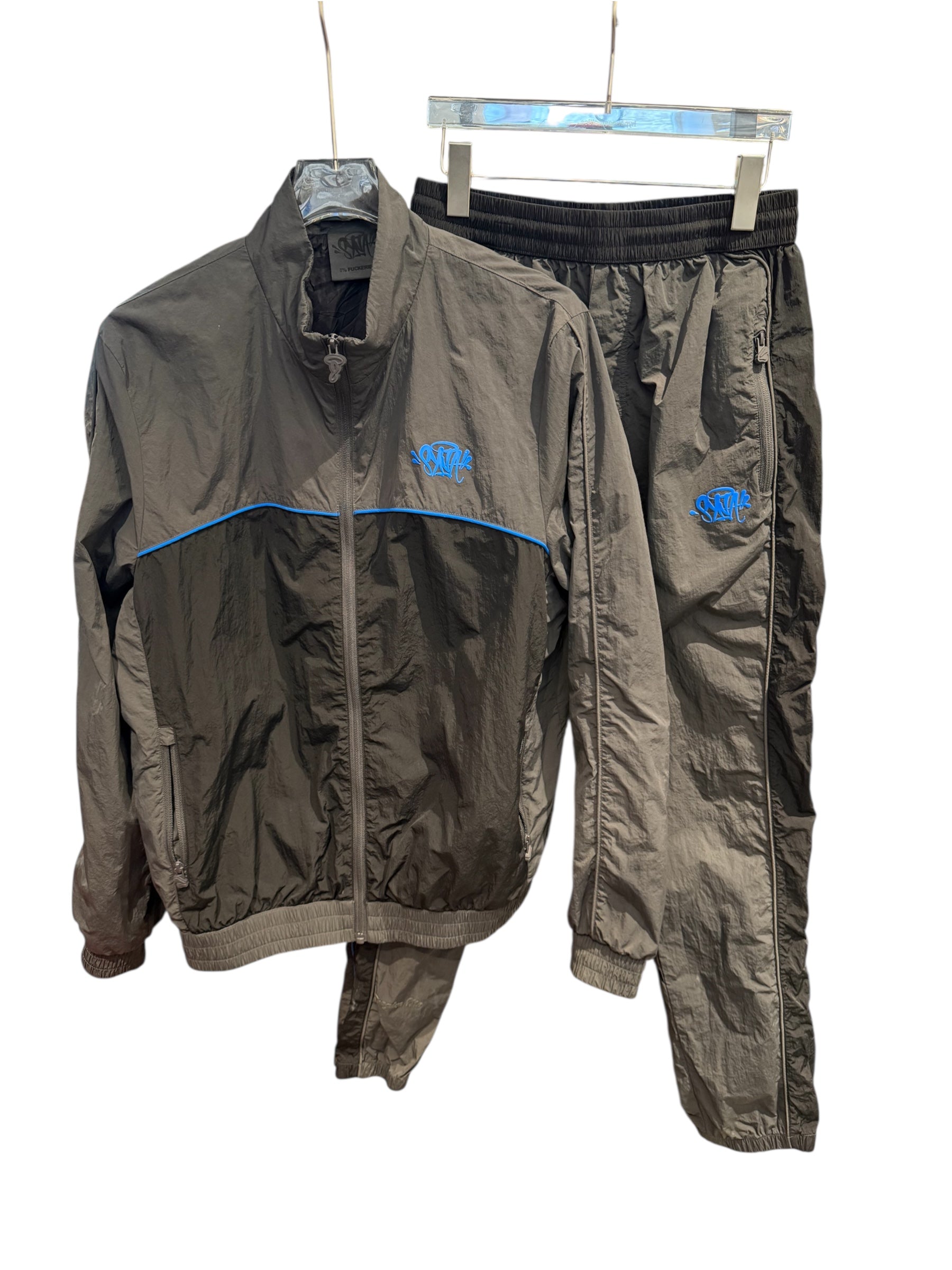 Used Synaworld Logo Shell Tracksuit Grey Black Cobalt