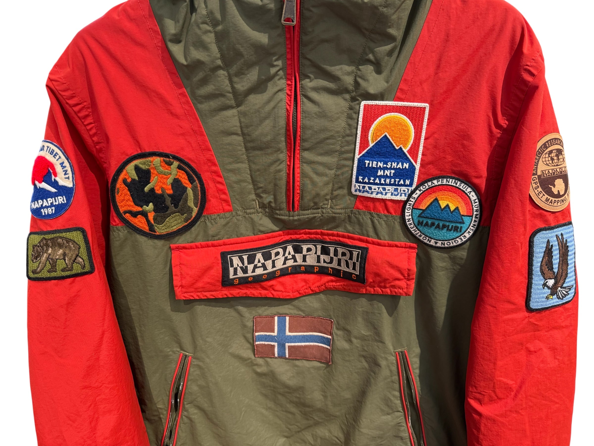 Used Napapijri Anorak Pullover Jacket Green Orange