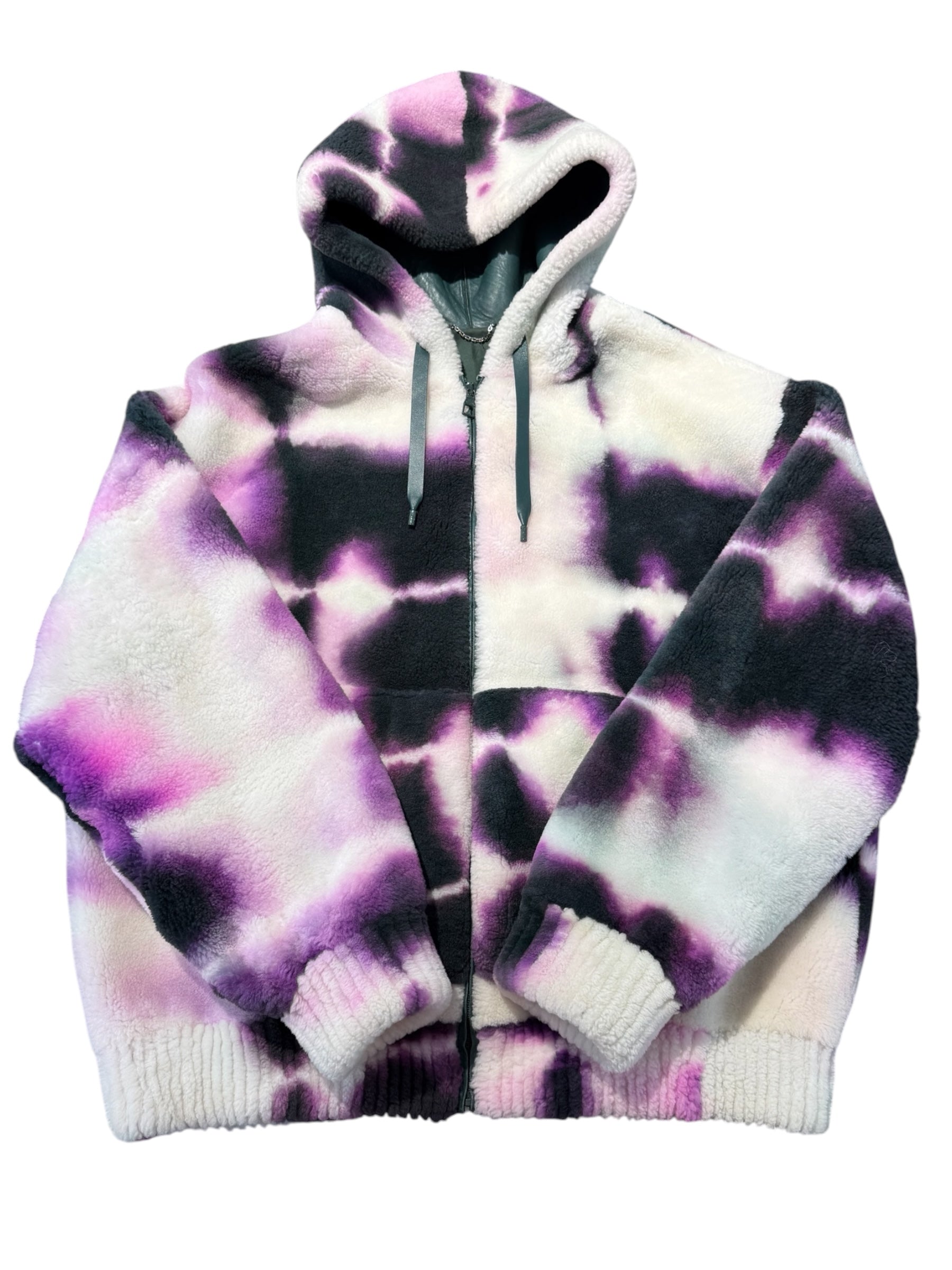 Used Virgil Abloh x Louis Vuitton Tie-Dyed Wool Zip-Up Shearling Hooded Jacket