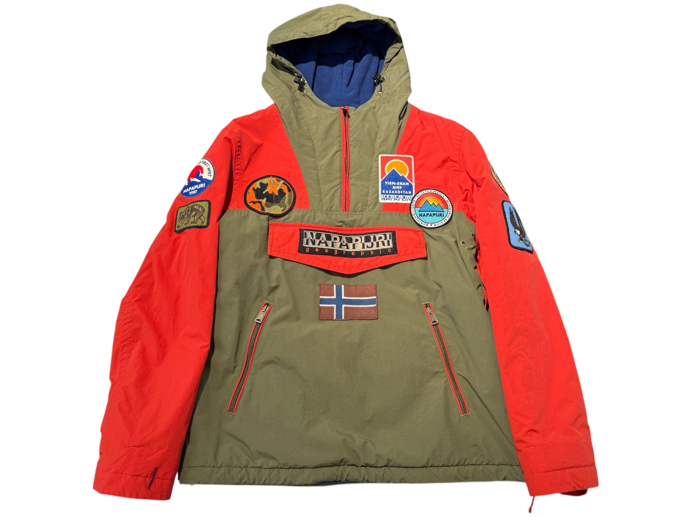 Used Napapijri Anorak Pullover Jacket Green Orange