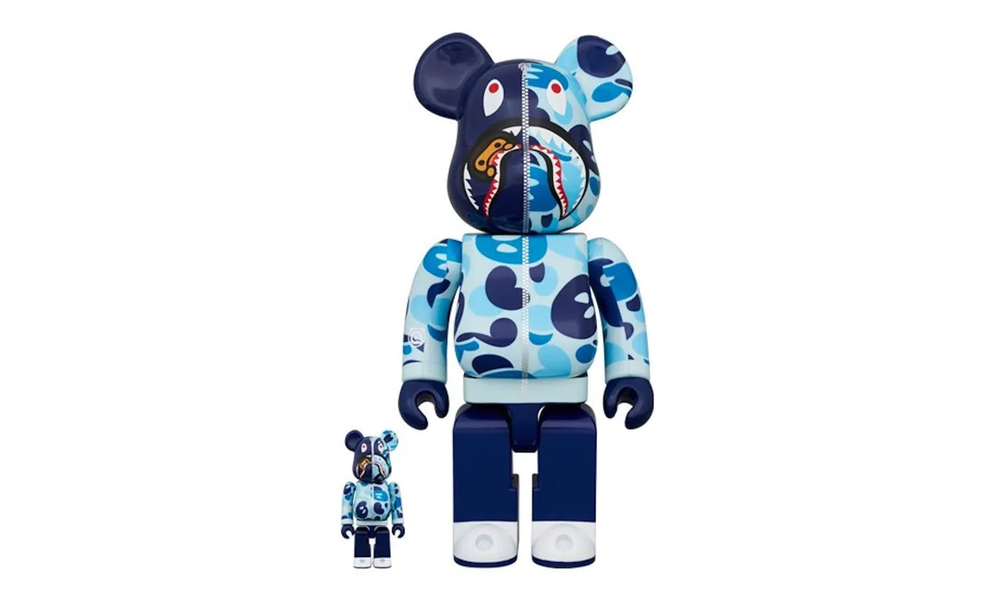Bearbrick x BAPE Baby Milo(R) Camo Shark 100% & 400% Set Blue - BEAR-BXBBMC-BLUE