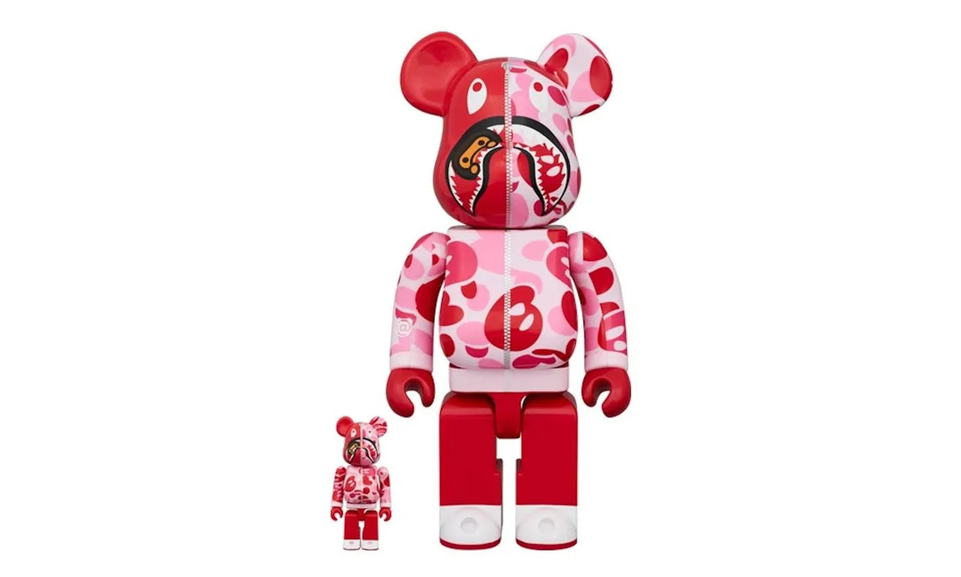Bearbrick x BAPE Baby Milo(R) Camo Shark 100% & 400% Set Pink - BEAR-BXBBMC-PINK