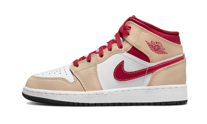 Jordan 1 Mid Light Curry Cardinal