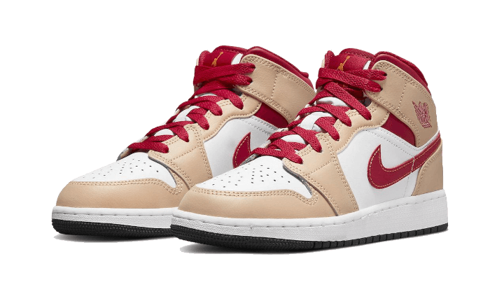 Jordan 1 Mid Light Curry Cardinal