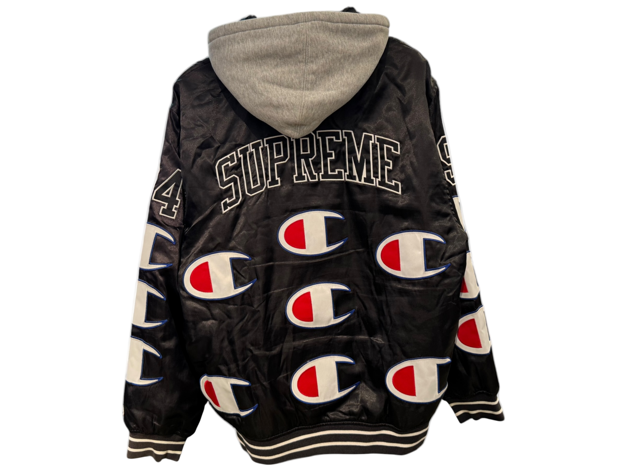 Used Supreme Champion Hooded Satin Varsity Jacket Black