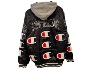 Used Supreme Champion Hooded Satin Varsity Jacket Black
